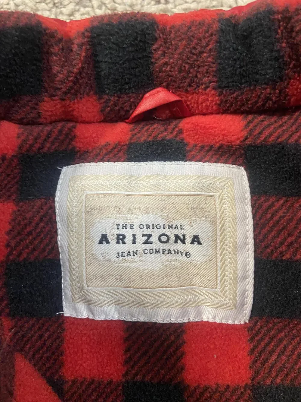 Arizona Jean Company Vest Youth 5-6 Red Puffer Fleece Lined Zip Buffalo Plaid